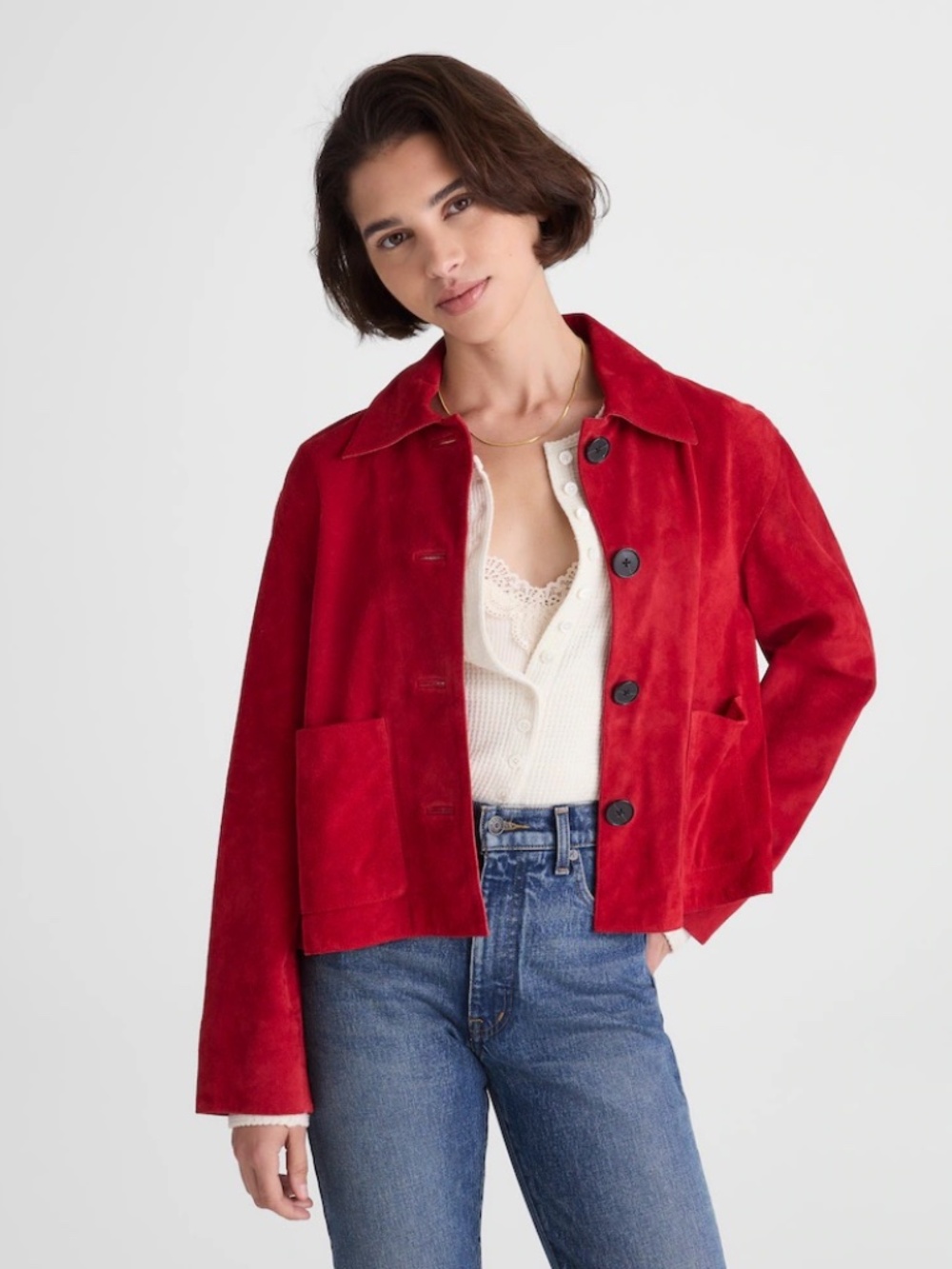 Madewell Boxy-Crop Jacket in Suede XS